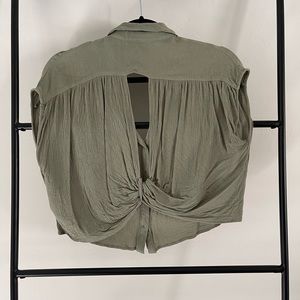 Topshop Open Back Crop Top - Sage Green